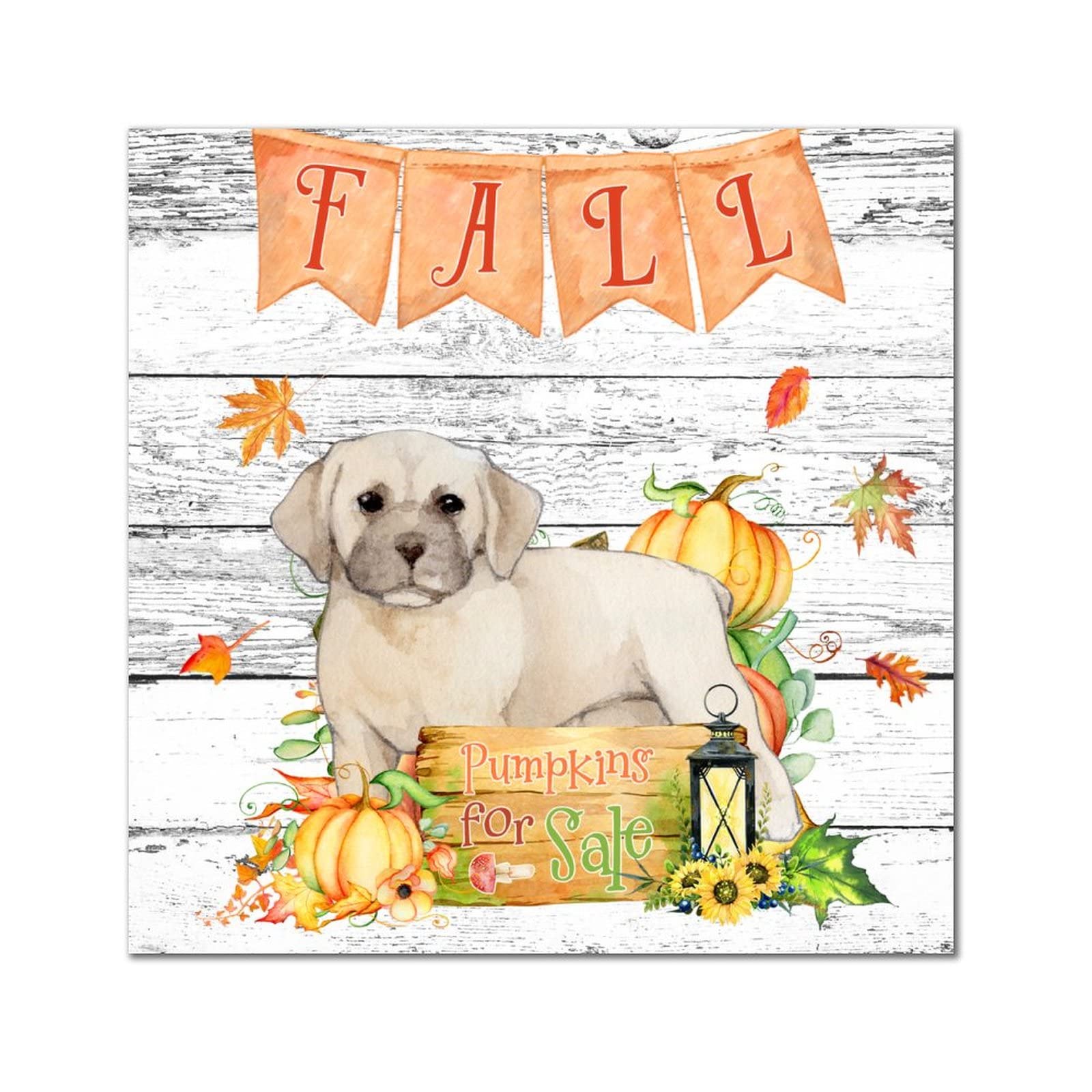 Plaque murale en bois noble imprimé citrouilles d'automne et American Bully