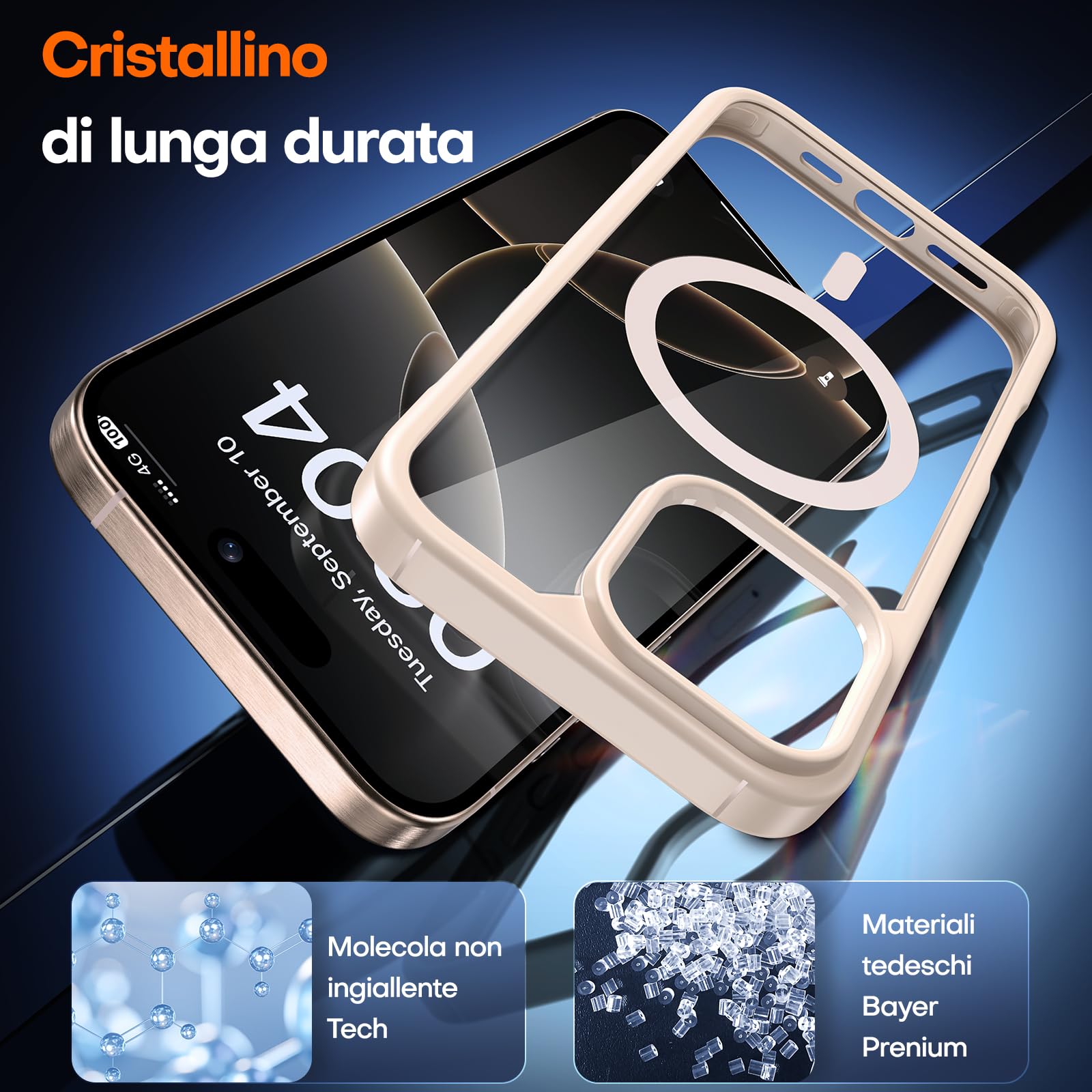 TAURI 3 in 1 Kit Magnetica Cover per iPhone 16 Pro [Compatibile con MagSafe] con 2 Pellicola in Vetro Temperato, Custodia Rigida per Sottile Anticaduta - Oro Scuro