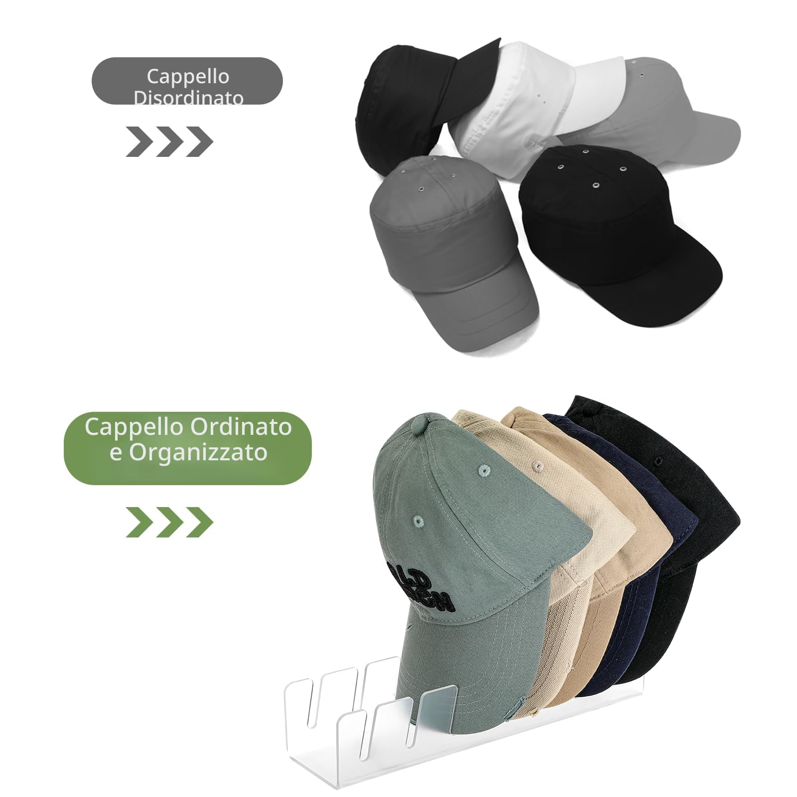 Kasanni 2 pezzi porta cappelli Acrilico portacappelli porta cappelli da armadio Nessuna installazione richiesta organizer per cappelli da baseball Contiene 14 cappellini da baseball