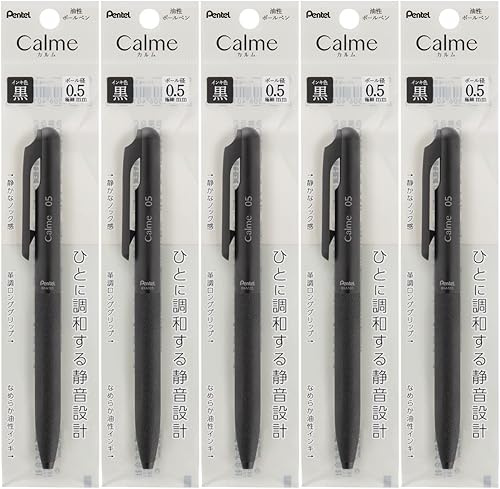 Pentel Bolígrafo a base de aceite, Calme 0.020 in, negro, tinta negra, 5 unidades XBXA105A-A