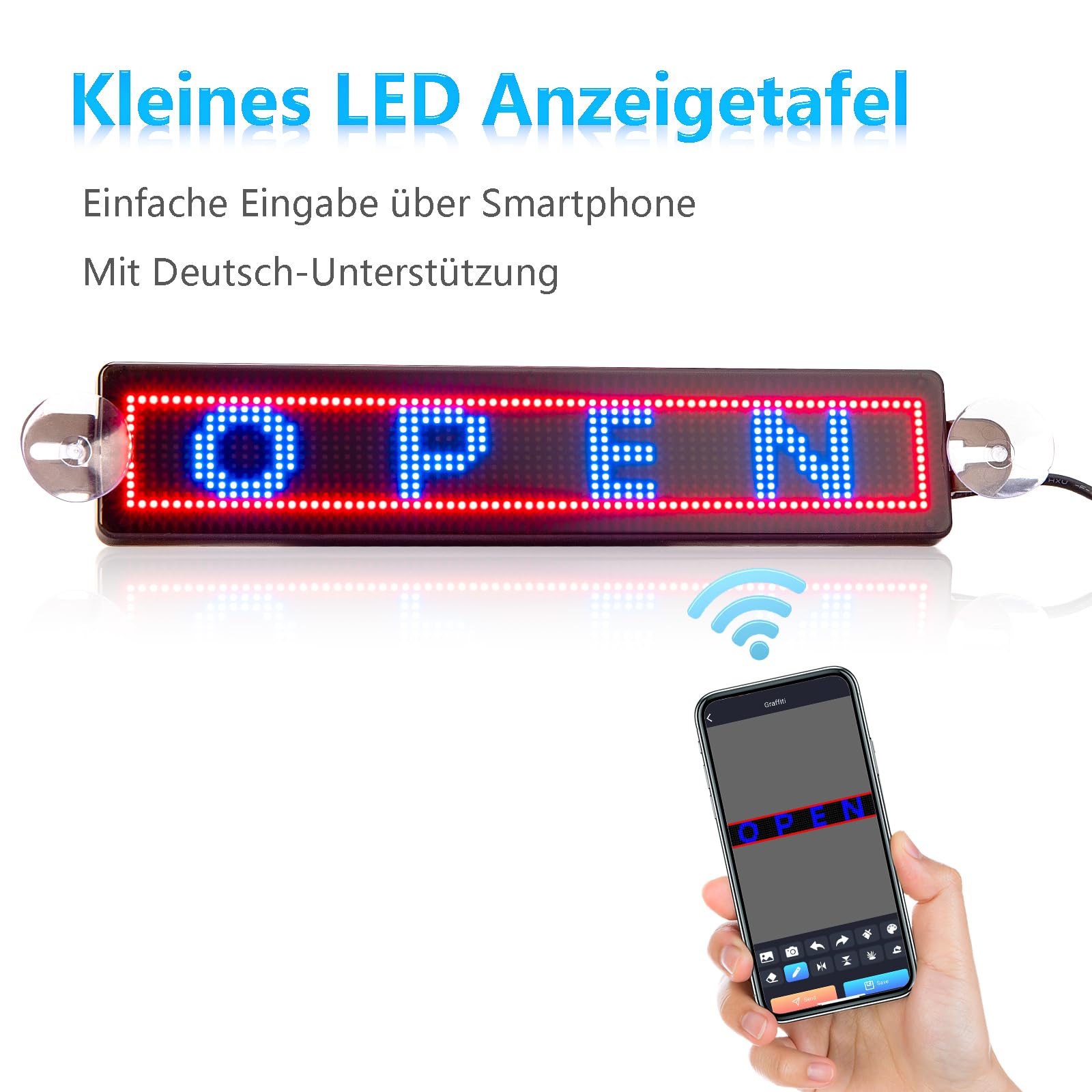 Leadleds Scrolling Scheda LED USB 5 V, controllo tramite app Bluetooth, display RGB programmabile, lavagna messaggistica per finestrini auto, taxi, vetrina (23 cm x 5 cm)