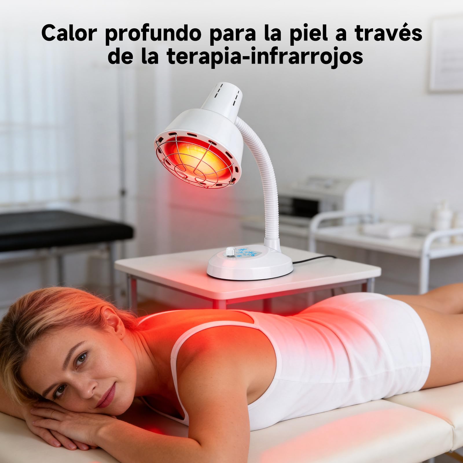 Lámpara Calefactora de Luz Roja de 275 W, LáMpara de In-Frarrojos con Base | Diseño flexible con cuello de cisne de 360°, equipada con un botón de regulación continua que permite ajustar la temperatura