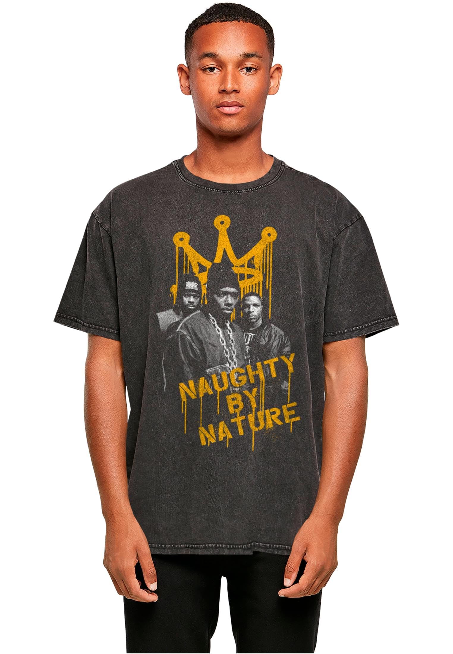 MERCHCODE Mp501306-naughty By Nature - Drip Crown Acid Washed Oversize Tee T-Shirt Uomo (Pacco da 1)