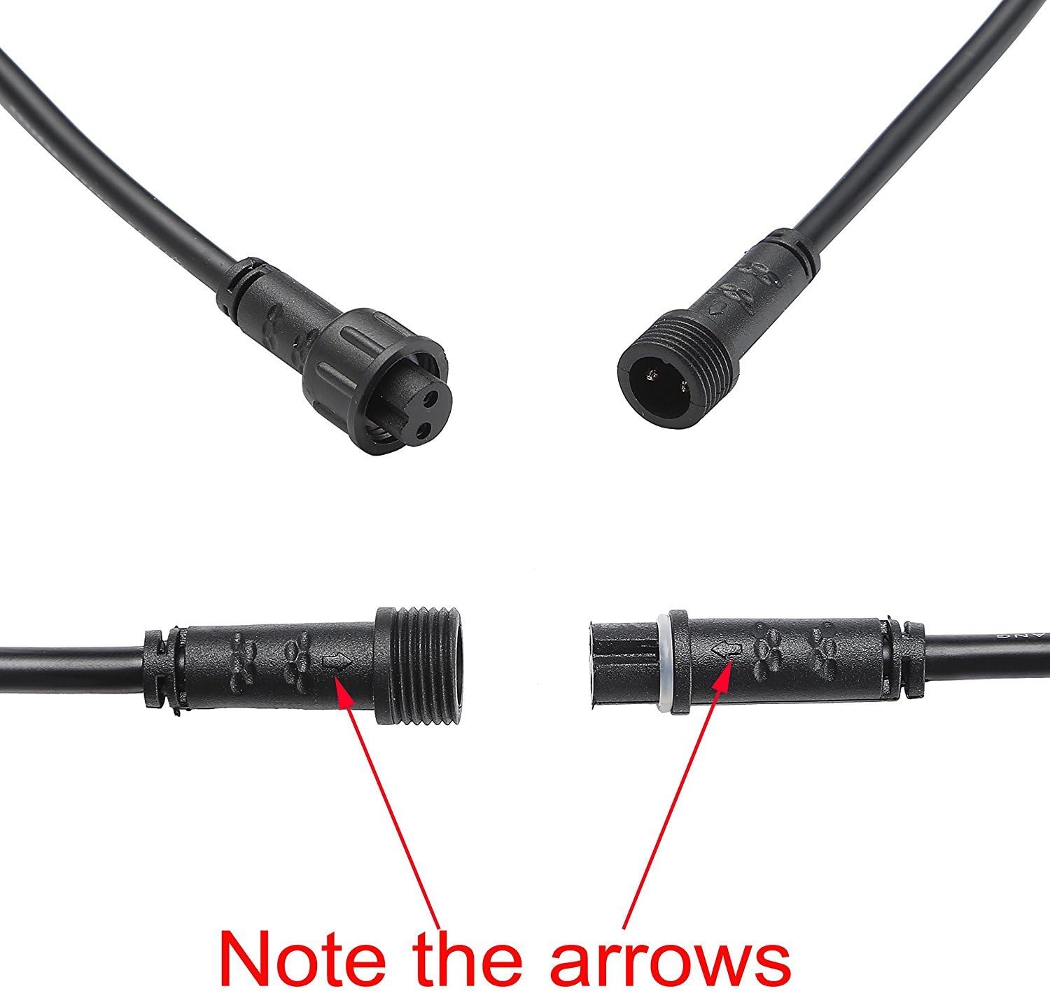 Sumaote 3.28ft 1m 2Pin Extension Cable Wire 22AWG with Male and Female Connectors at Both Ends IP67 Waterproof for Sumaote Single Color LED Deck Lights, Pack of 5 - Image 3