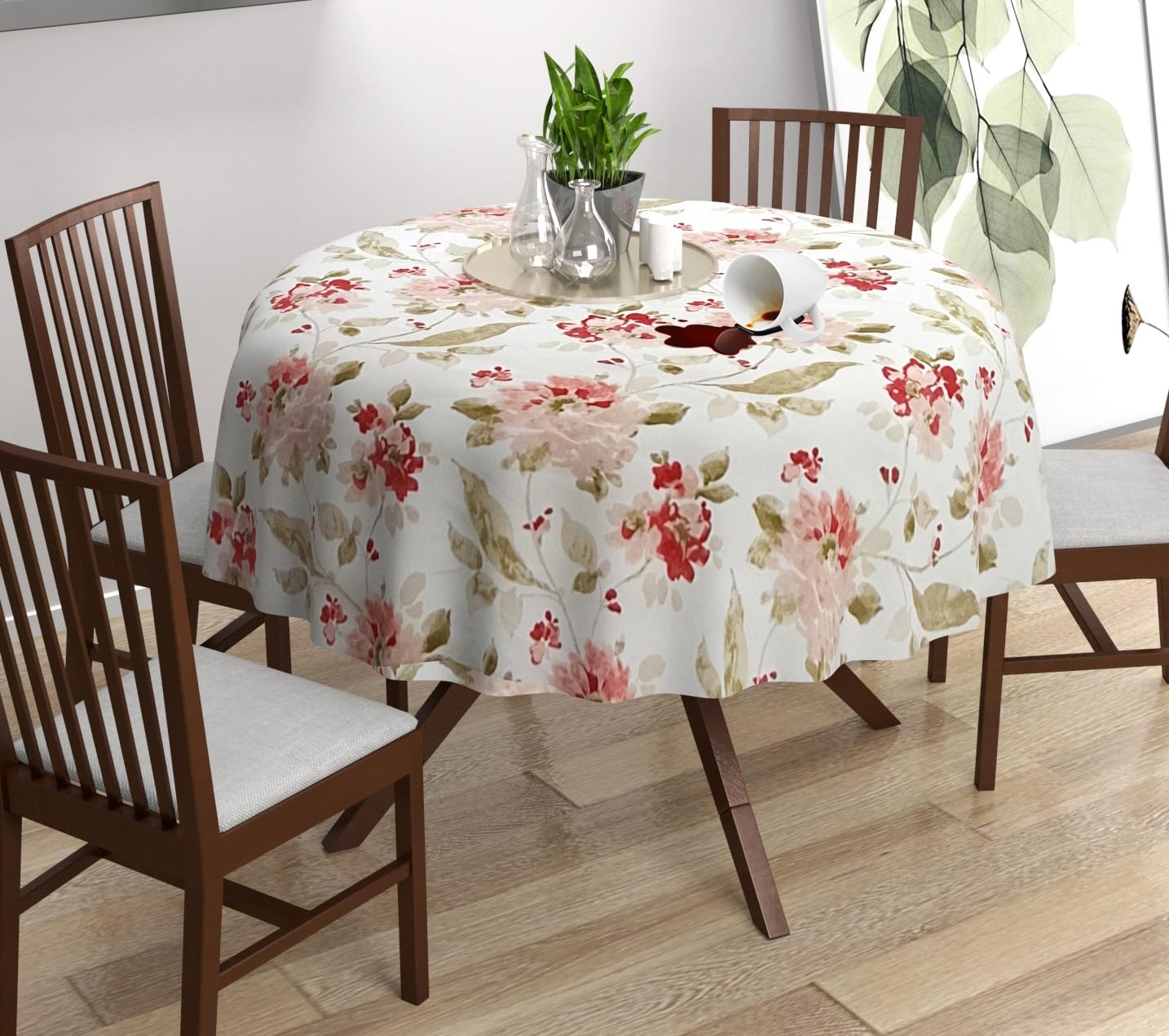 Trance Home Linen Premium Cotton Circular Table Cloth|Printed Round 4 Seat Table Cover | Washable – Reusable Cloth Cover for Table top (48 inch Diameter, Tashi Pink) - Pack of 1-picture-14