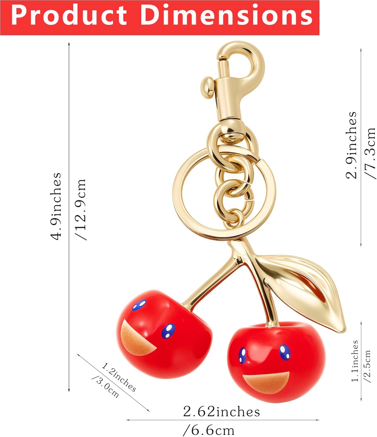 Cherry Bag Charm Purse Handbag Charm Cherry Car Accessories KeyChain Gift for Women Mothers Day Christmas Valentine - Image 2