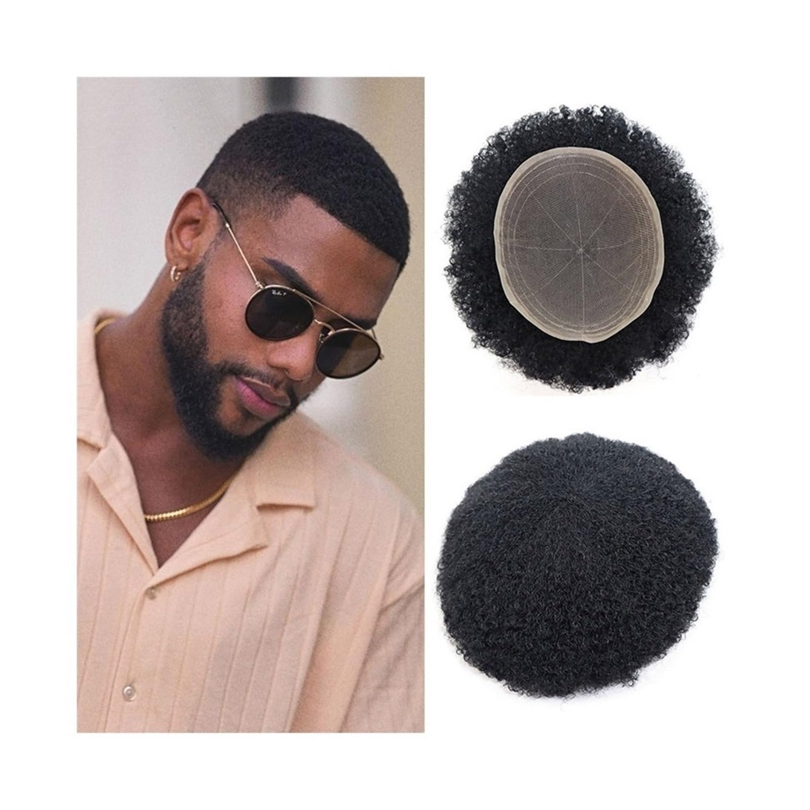 Peruka męska Peruka męska z ludzkich włosów, afro kręcone, proteza, peruka, oddychająca, pełna koronkowa podstawa Peruka dla mężczyzn(6mm)