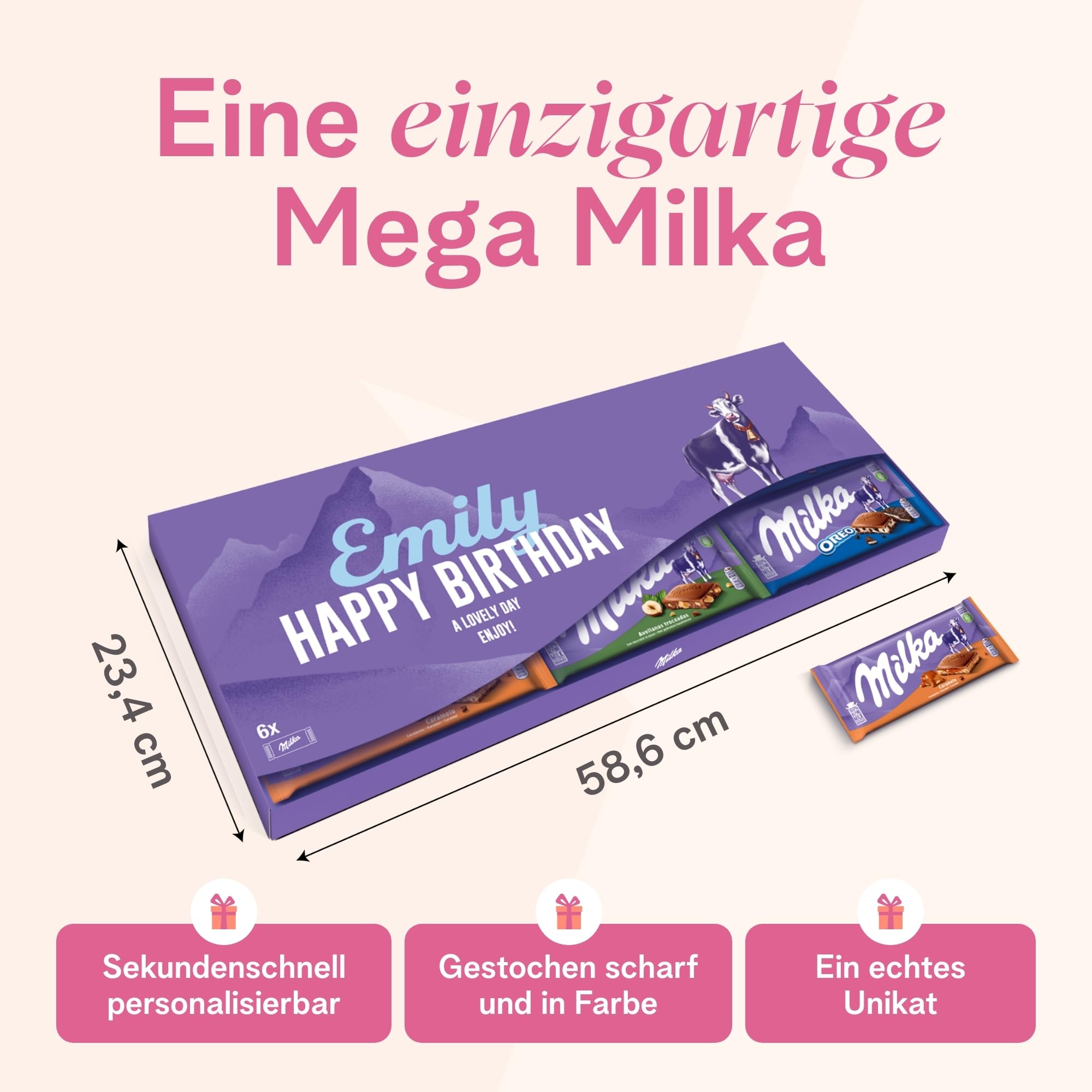 Riesen Milka Schokoladentafel personalisiert mit Botschaft - Personalisierte Geschenke mit Milka Schokoladentafeln, Geburtstagsgeschenk für Männer und Frauen (6 Tafeln)