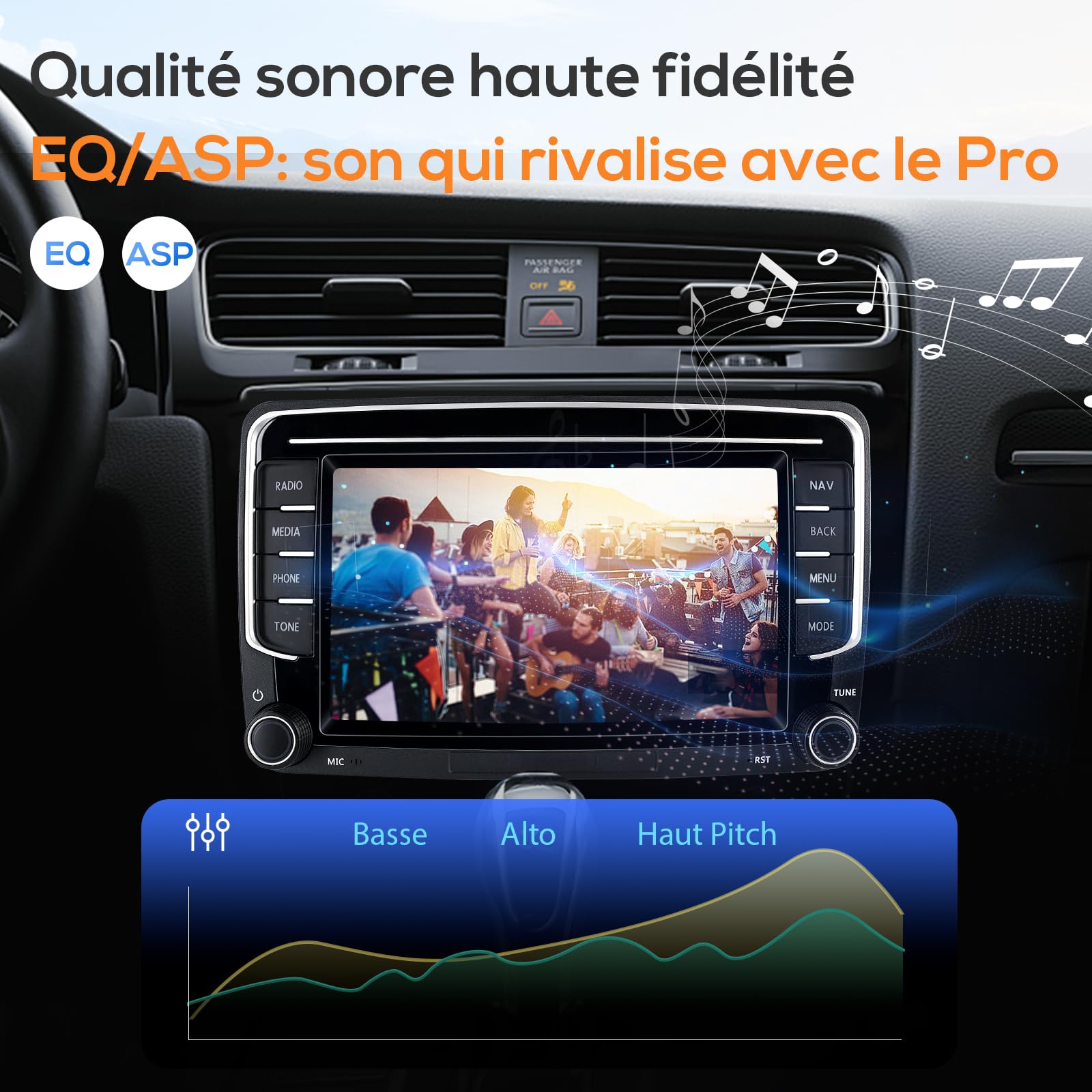 Haudio 2 Din Autoradio avec Apple CarPlay et Android Auto Sans Fil, Écran de Voiture 7 Pouces avec Canbus,Bluetooth,Mirror Link, FM/AM/RDS/SWC Autostereo pour VW Golf 6, Passat,Polo,Tiguan,Jetta&Skoda
