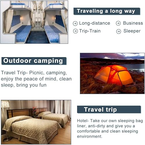 Miniatura 5 de VeMee Forro para saco de dormir, forro de viaje, ligero, transpirable, de algodón, para camping, ultraligero, compacto, bolsa de transporte para