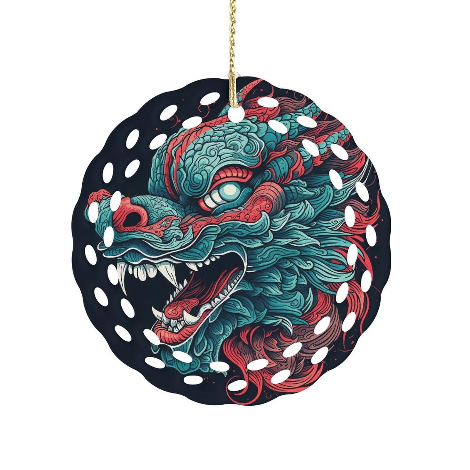 Fodpand Women's Style Dragon Head Pattern Ceramic Ornament For Home Decor 3.2" Round Tree Decoration Christmas Ornaments For Men Double-Sided Design