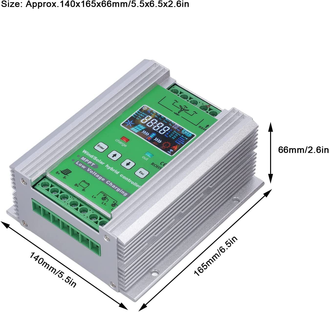 FAXIOAWA Regolatore di Carica Solare Eolico Ibrido, 8000W Identificazione Automatica ad Alta Efficienza Tensione Regolatore di Carica Boost con Display LCD per Lampione Stradale off Grid,48v
