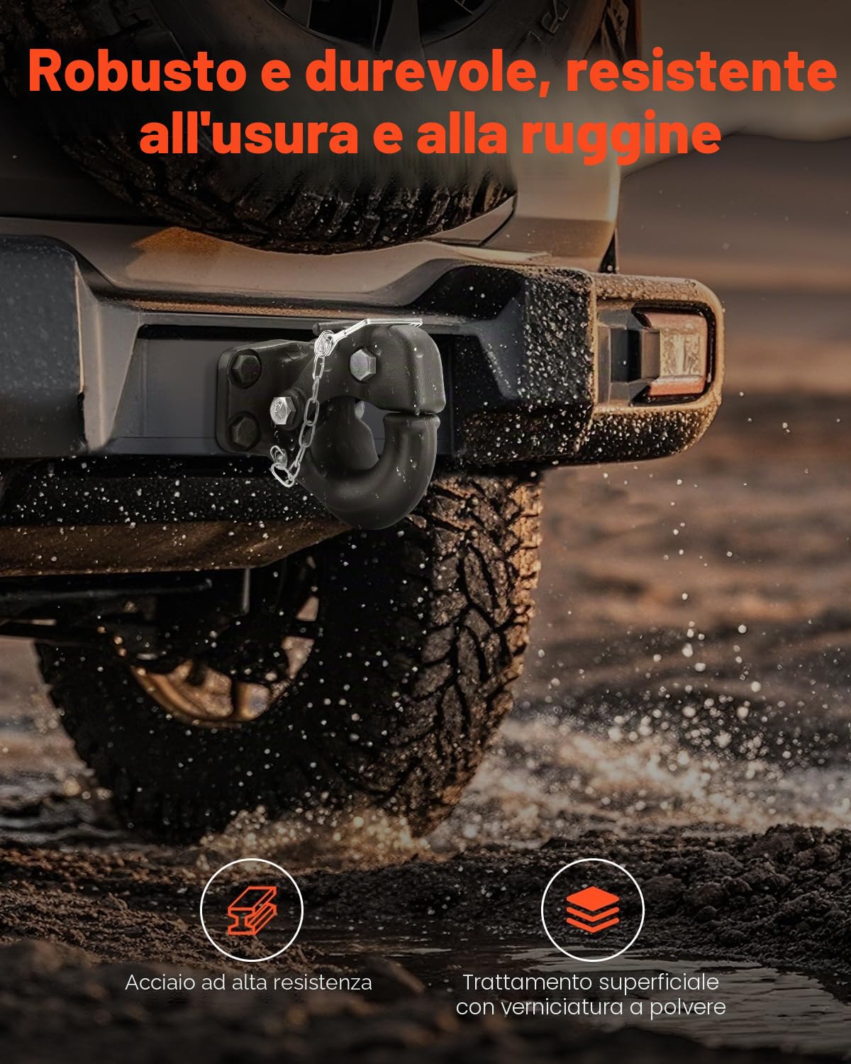 VEVOR Gancio a Perno 13605 kg Gancio di Traino Adatto per Anello a Lunetta da 63,5 a 76,2 mm con Kit di Montaggio, Adesivi di Avvertimento Fosforescenti, Verniciatura a Polvere Nera, per Vari Veicoli