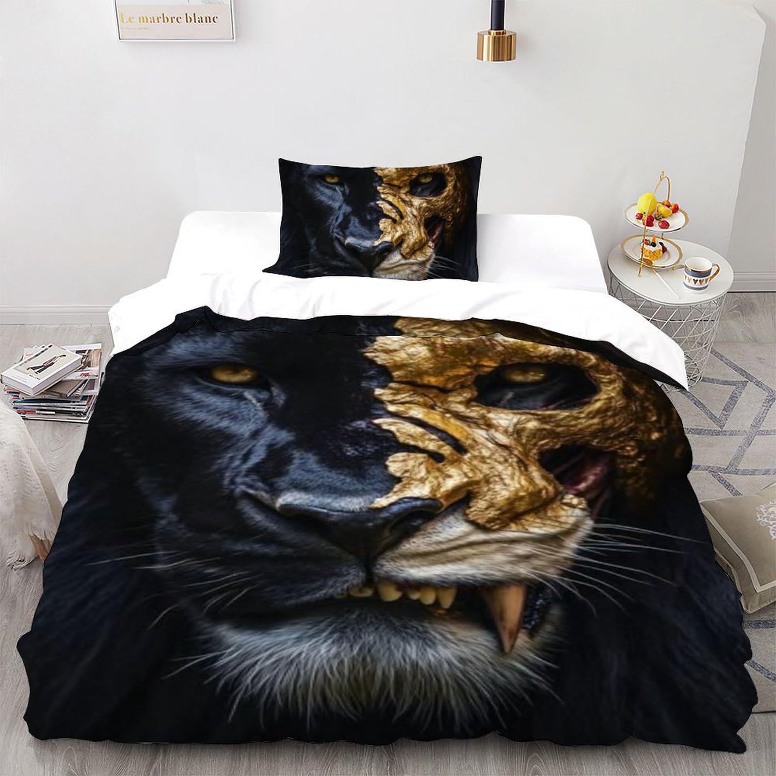 Housse de couette microfibre lion imprimé 3D single 135x200cm