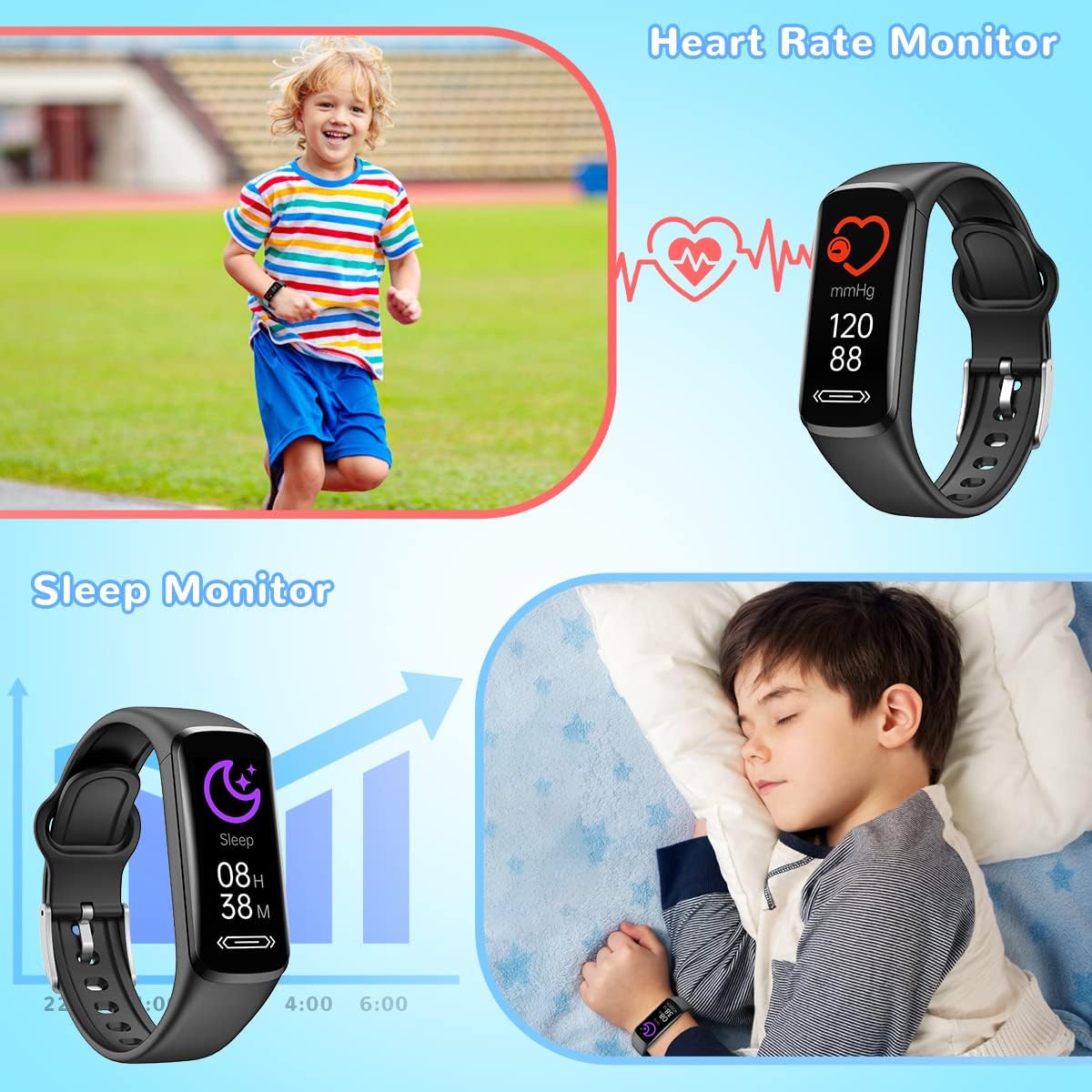 Smartwatch Fitness Orologio Bambini Digitale: Bambino Bambina IP68 Impermeabile Bluetooth Smart Watch Cardiofrequenzimetro da Polso Tracker Contapassi Conta Calorie nuotare sportivo per iOS Android
