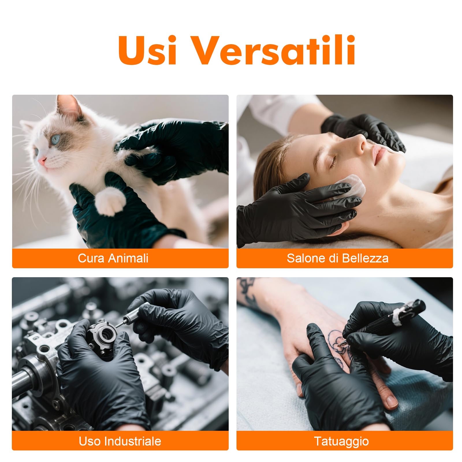 GRIFEMA Guanti in Nitrile Neri 100 Pezzi Taglia, Monouso Senza Polvere e Lattice, Uso Alimentare, Cucina, BBQ Pulizie, Tatuaggi, Bellezza, Alta Sensibilità Tattile, Effetto Seconda Pelle, EN 455/374-M