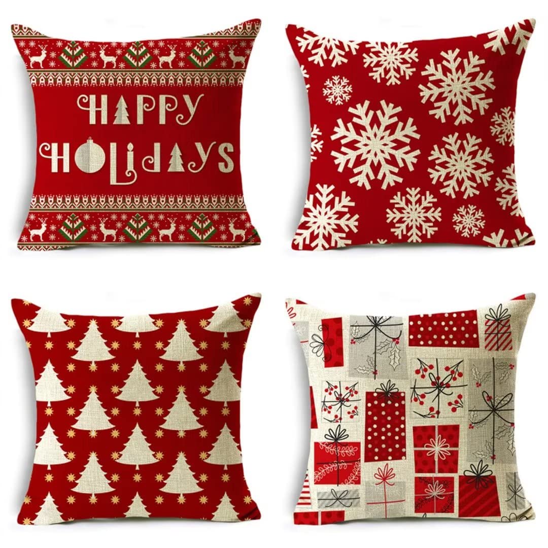 Housse de coussin de Noël en velours rouge 40x40cm anti-pli pour salon et canapé
