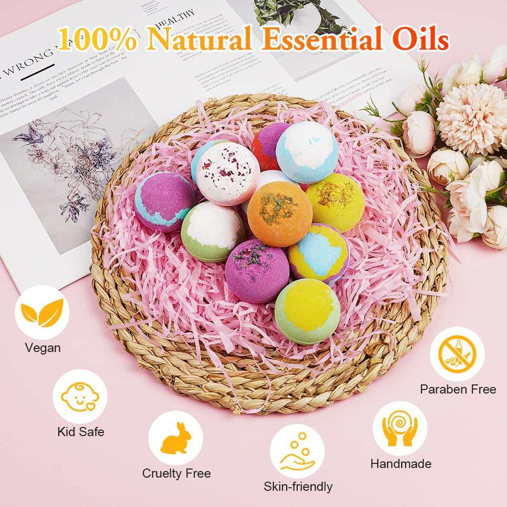 LOPHE Bombe da Bagno, 12 Pezzi Bomba da Bagno Set Bombe da Doccia Naturali e Biologiche, Bombe Bagno Profumate Bath Bomb Gift Set, Regalo Natale/Compleanno/Relax Donna, Mamma