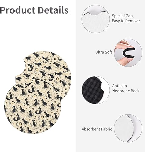 Miniatura 3 de 2Pcs Car Coasters for Women Men - Foxes Moonlight Print 2.7 Inch Car Cup Coasters, Universal Non-Slip Silicone Auto Mug Mats Recessed Decorations