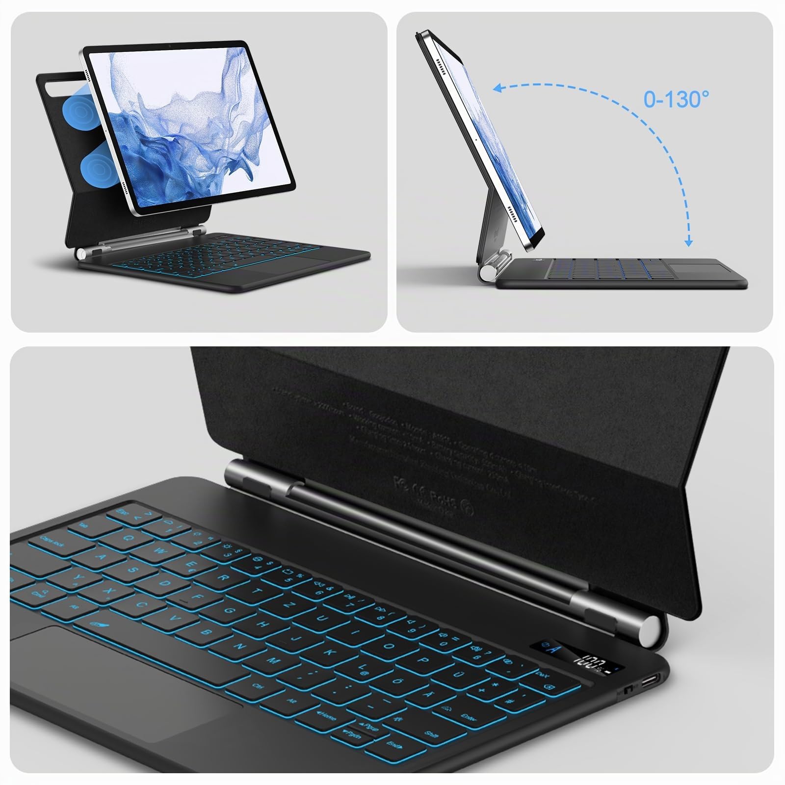 Bettdow Teclado para Samsung Galaxy Tab S10 Lite/Tab S10 FE/Tab S9 FE 10.9" y Tab S9 11", Español Ñ Diseño Magnético Flotante con Trackpad, Teclado Retroiluminado, Negro