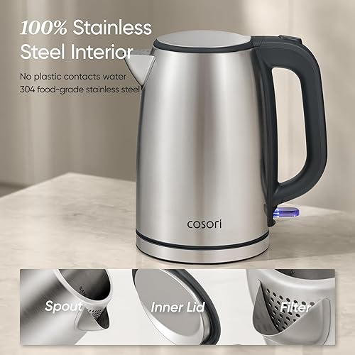 Miniatura 2 de COSORI Hervidor eléctrico, tetera de acero inoxidable, tapa interior sin plástico, filtro y boquilla, fácil de limpiar, apagado automático y