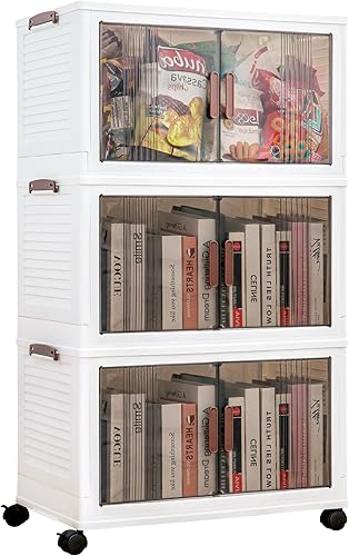 Homeforce Contenedores de almacenamiento plegables con tapas, paquete de 3 unidades de 17 galones cada uno, cajas de almacenamiento apilables y