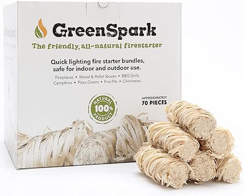 GreenSpark 70 iniciadores de fuego naturales para parrilla, ahumador, horno de pizza, barbacoa, chimenea, estufa de madera y pellets, hoguera,