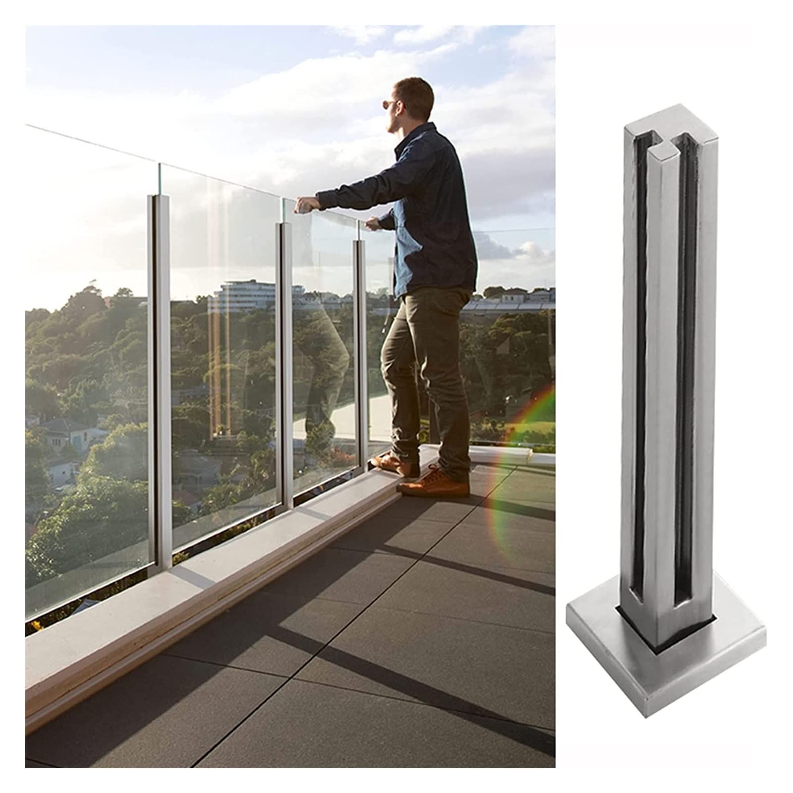 Abrazadera cuadrada para poste de balaustrada, poste de esquina de 60 cm para terraza de balcón y loft, sistema de soporte de valla para interior/exterior, ideal para ejes y pilares