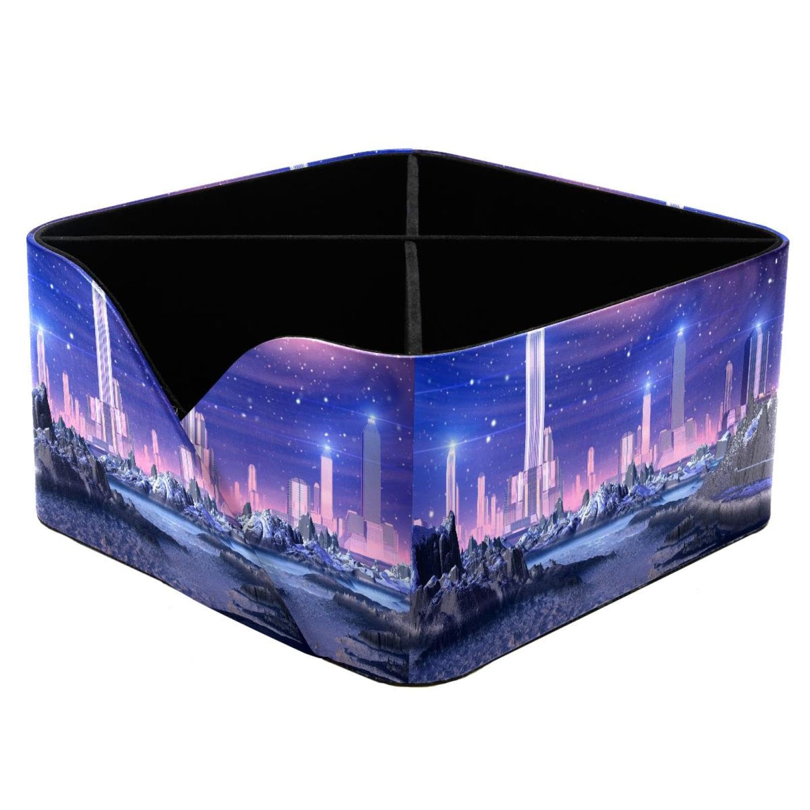 KengjuTesu Futuristic Alien City Pattern Desktop Organizer Pen Holder, Rectangular Pencil Cup for Office, Study and Makeup Stations