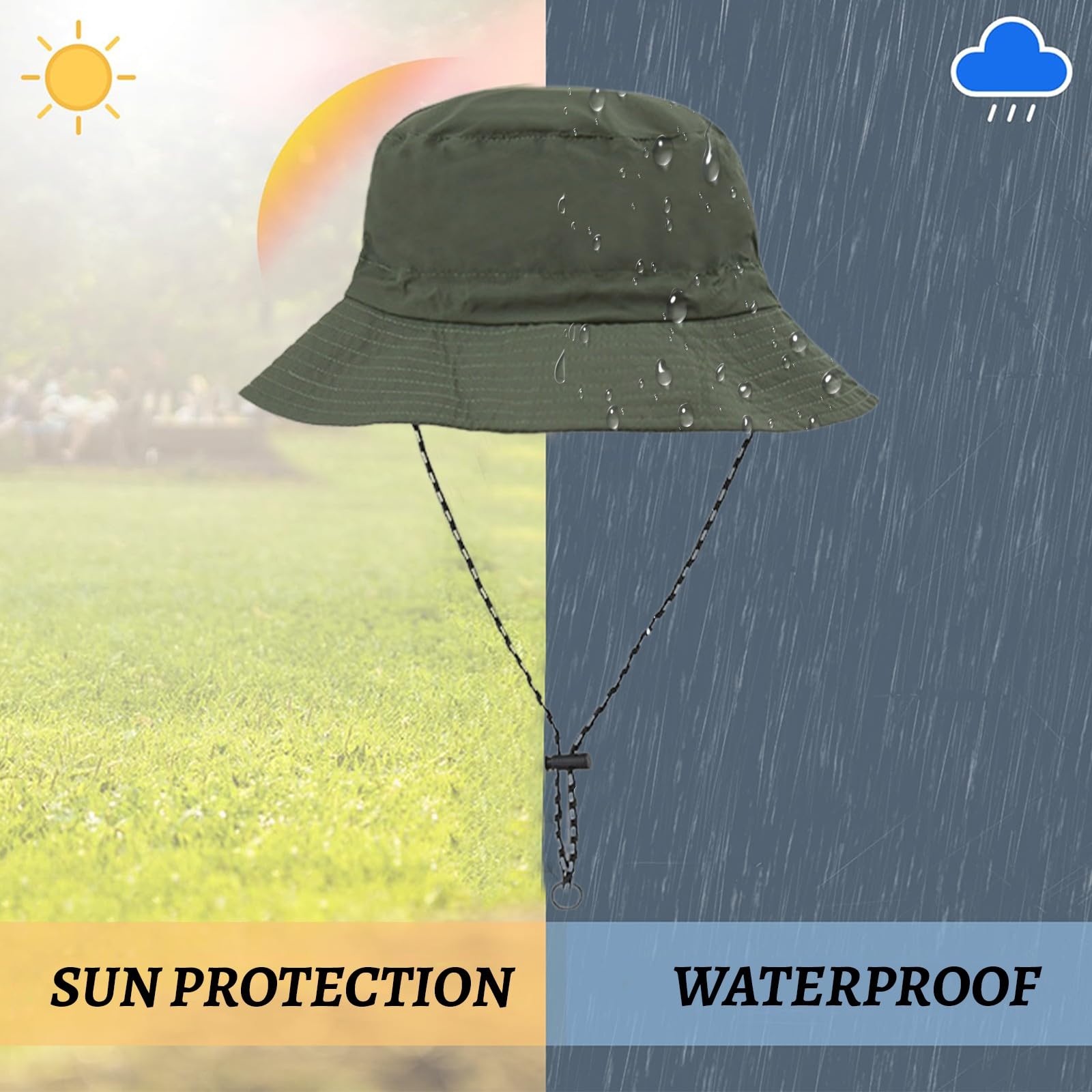 Cappello Donna Estivo,Cappello Safari,Bucket Hat,Cappelli Donna, Cappello Tesa Larga Donna,Antipioggia Protezione Solare Asciugatura Rapida Cappello da Sole Pieghevole e Traspirante(Verde militare)