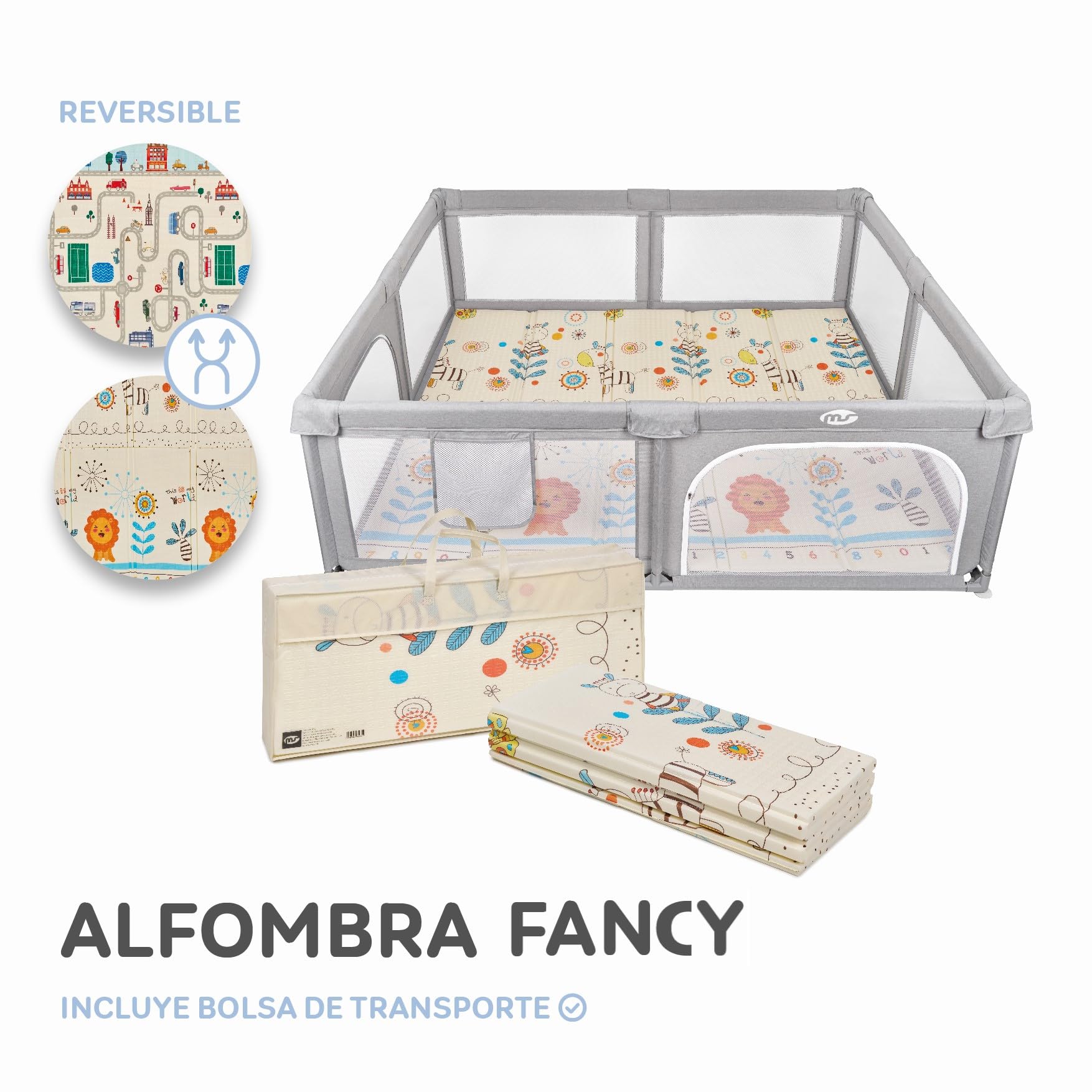 MS BabyWorld - Recinto per bambini XXL + Tappeto gioco per bambini 180 * 200 cm - Tappeto bifacciale, altamente imbottito (spessore 1,5 cm), Box molto grande e alto - pieghevole e con borsa trasporto