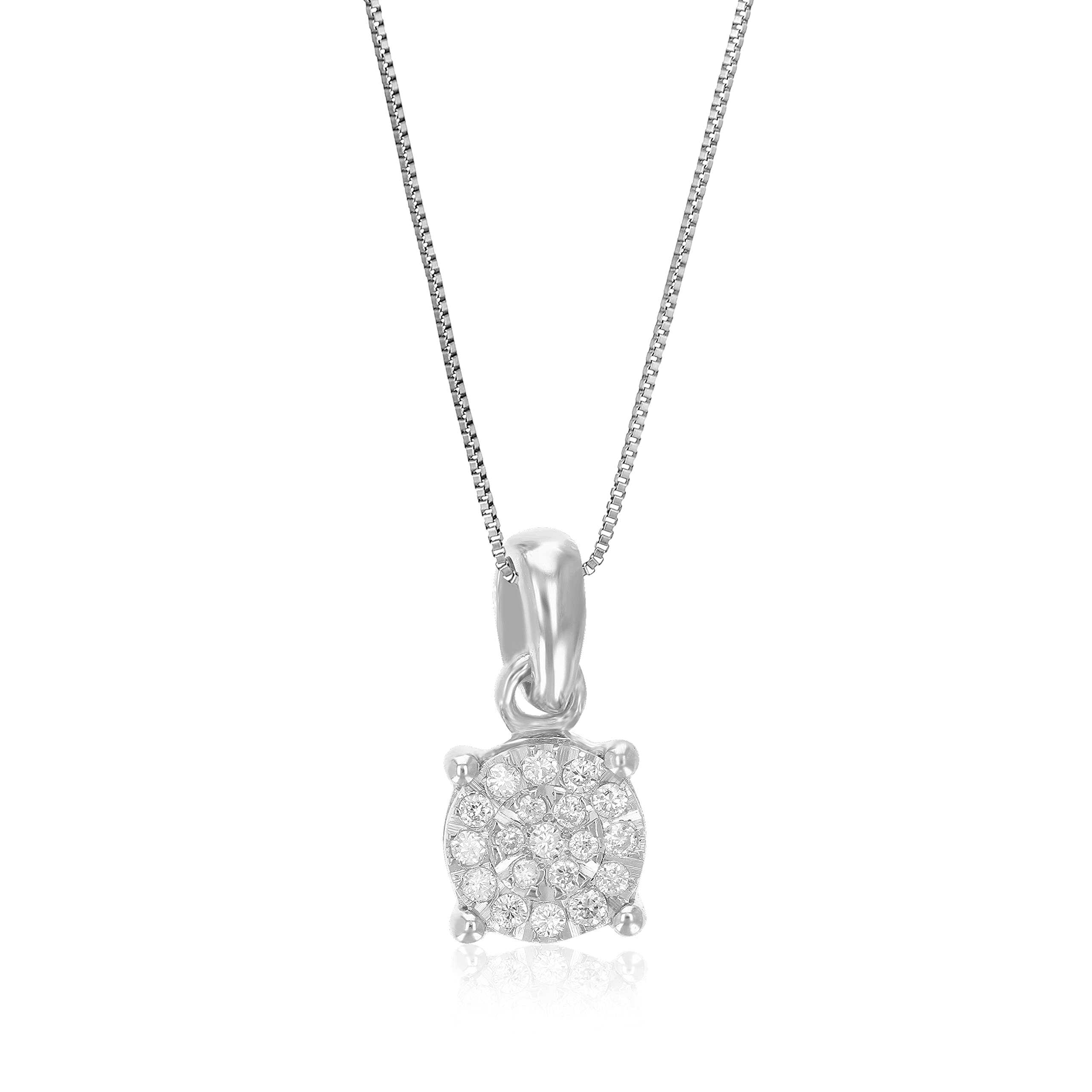 VIR JEWELS1/12 cttw Diamond Pendant Necklace for Women, Lab Grown Diamond Round Pendant Necklace in .925 Sterling Silver with Chain, Size 2/5 Inch, Sterling Silver Diamond Lab Grown Diamond, Diamond