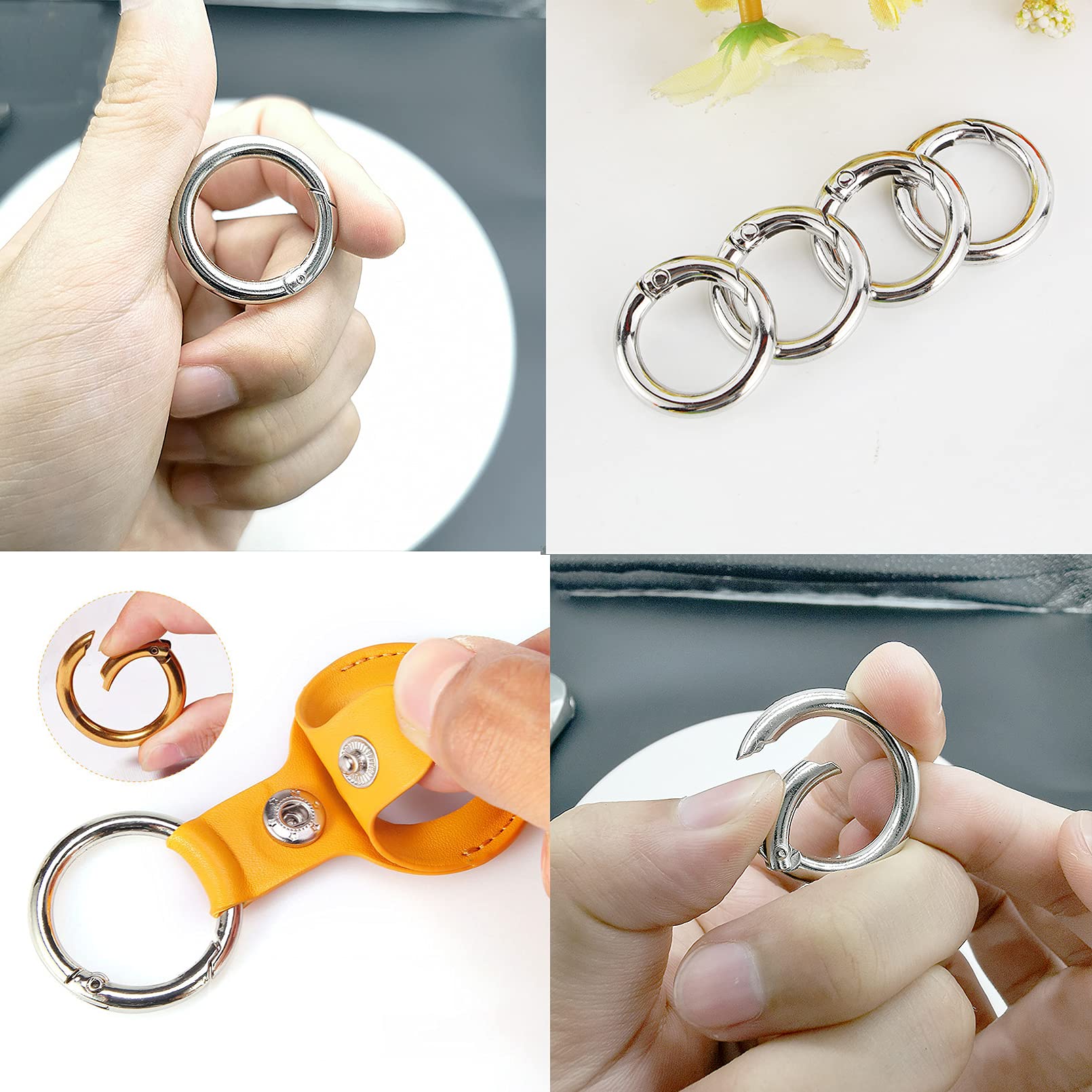 10PCS 25mm Clip Scatto Molla Rotonda, Anello Moschettone per Borsetta, Anelli aperti, Fibbia a Molla per Portachiavi Borse Borsetta Gioielli Artigianato Fai da Te,Argento