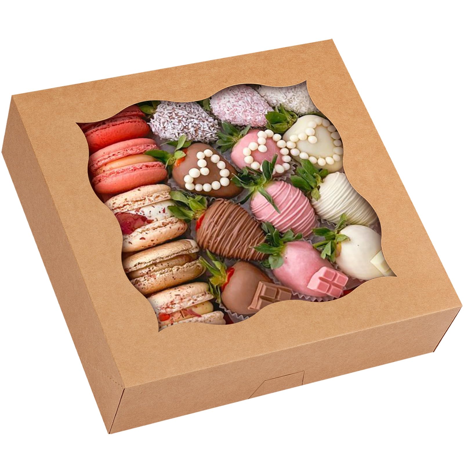 Moretoes 25 cajas para tartas, 12 x 12 x 3 pulgadas, cajas de panadería marrones con ventana para pasteles, día del padre, galletas, golosinas, postres, donas, magdalenas