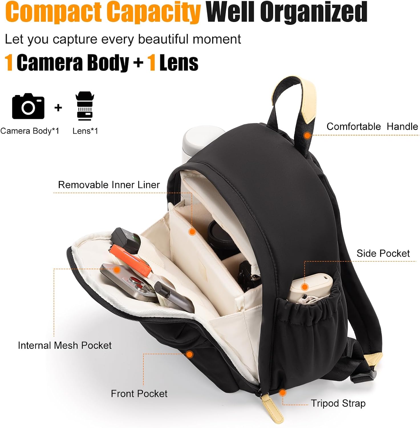 Cwatcun Camera Backpack Bag Small for Women,Fashion DSLR Camera Bag with Tripod Strap Laptop Compartment and Padded Dividers Lightweight Photograhy Cute Backpack Case for Cameras Accessories - Image 3