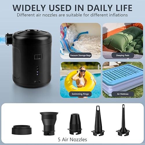 Miniatura 2 de Bomba de aire eléctrica portátil, carga tipo C, desinflado para flotadores de piscina, cama de aire, anillo de natación de colchón de aire, bolsas