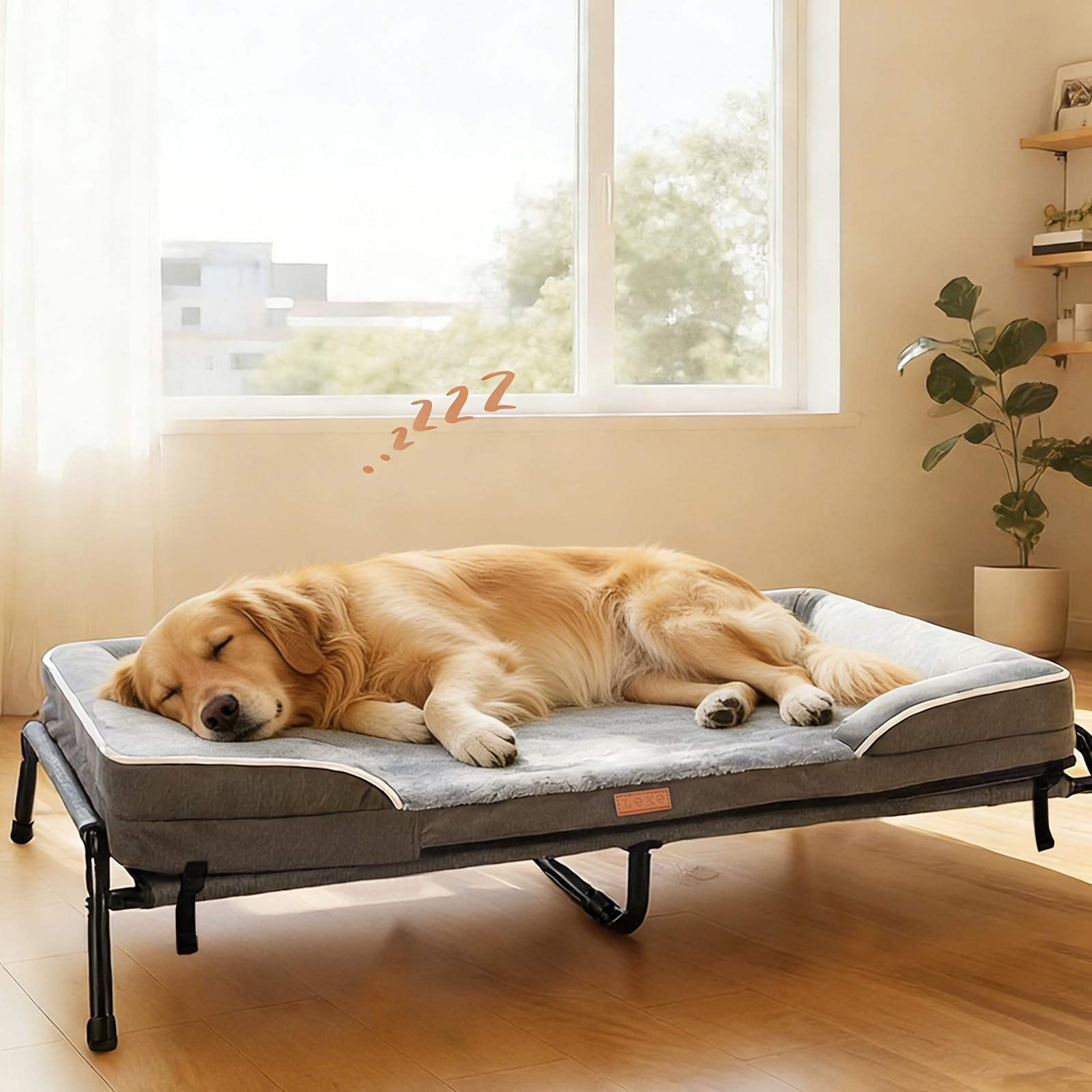 Lekespring Raised Dog Bed, Large Dog Sofa Bed, All Season Washable Elevated Bed for Cat Pet, 2-in-1 Design Orthopedic beds, Steel Frame with Breathable Mesh & Removable Cover，Gray，110x82x31cm — image 1