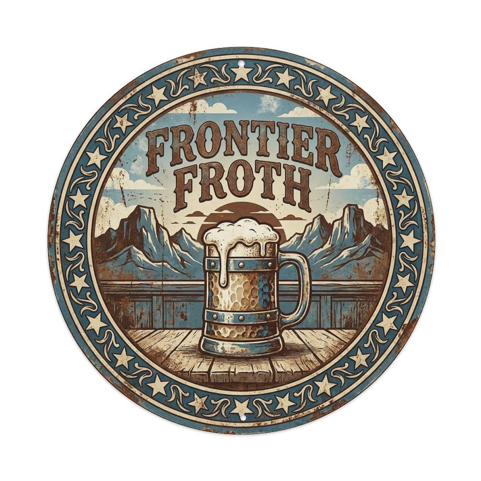 Vintage Beer Western Cowboy Frontier Froth Retro Bar for Pub Vintage Metal Tin Sign Plaque Wall Decor for Cafe, Club Bar, Office, Garden Metal Poster 8x8Inch