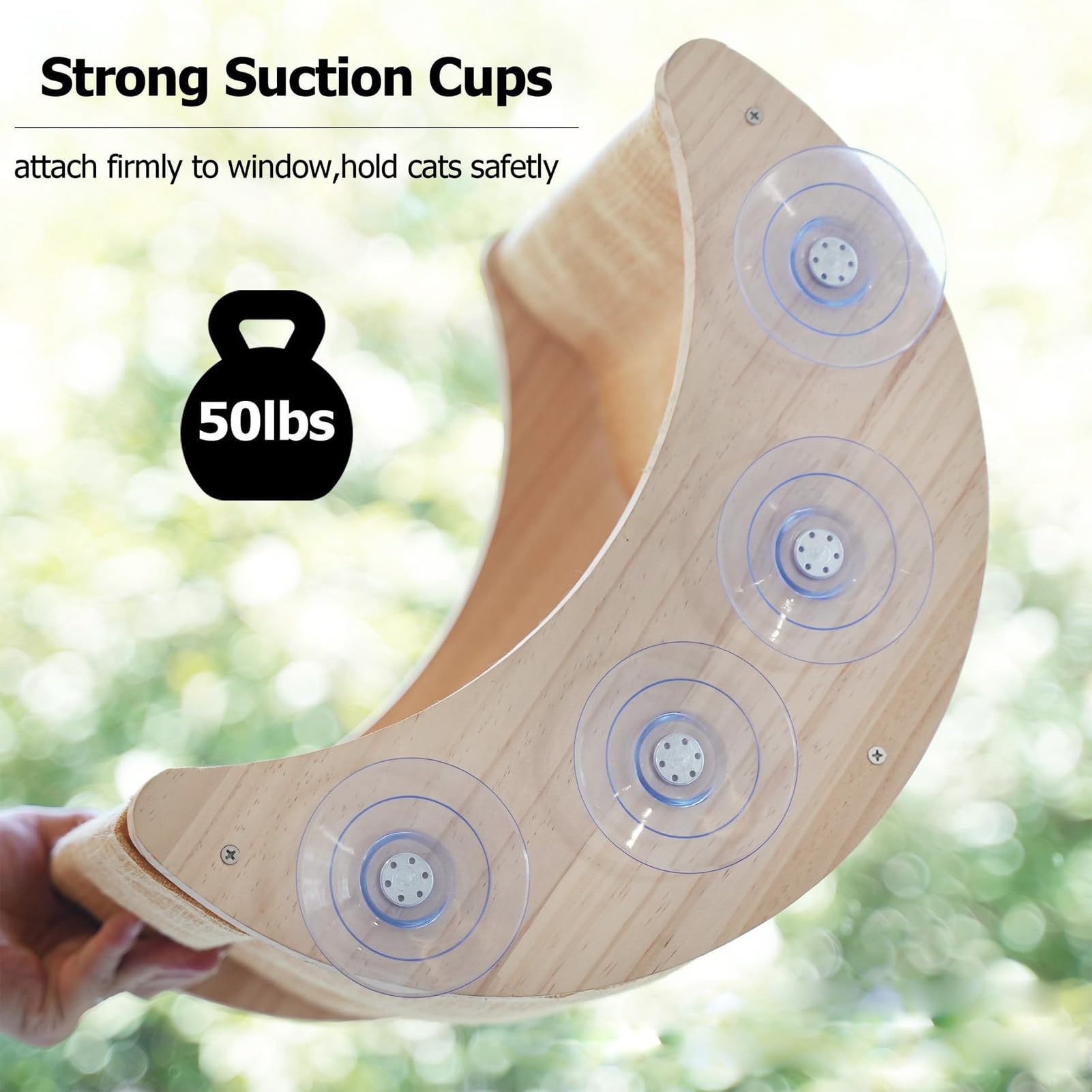 Swing Shaped Cat Window Bed, Pine Wood, Shelves Mounted Strong with Suction Cups, Removable Washable - Image 3