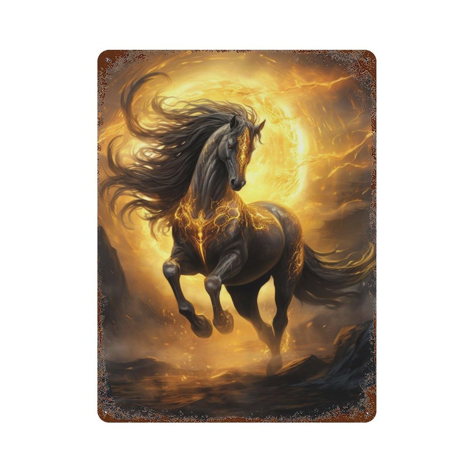 Magic Sun Horse Rustic Tin Plaque 15.7"x11.8", Ideal for Shed, Workshop And Garage Wall Decor
