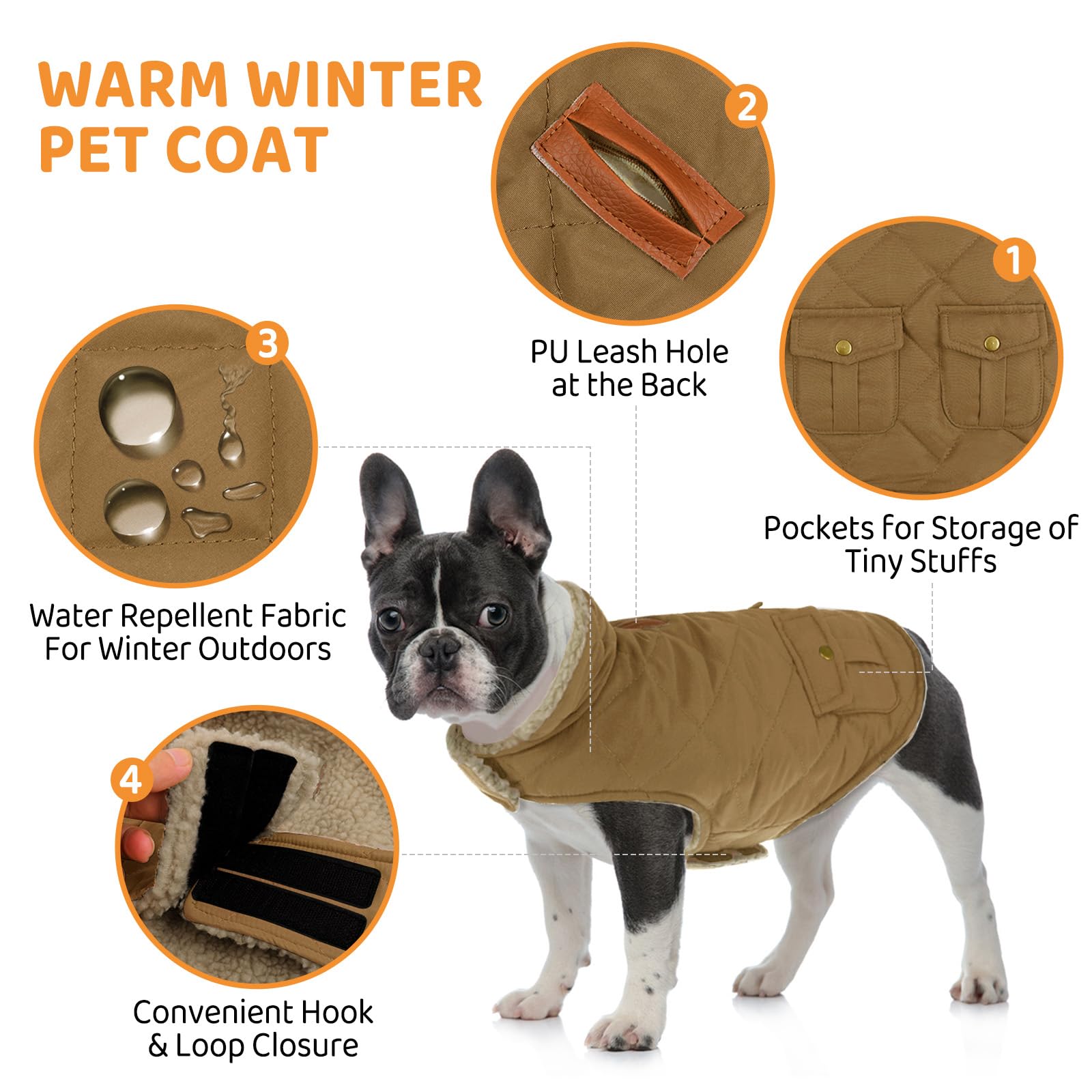 Queenmore Cappotto Cane Grande Caldo Impermeabile Per Bassotto, Bulldog Francese, Greyhound, Border Collie, Labrador, Marrone, XL