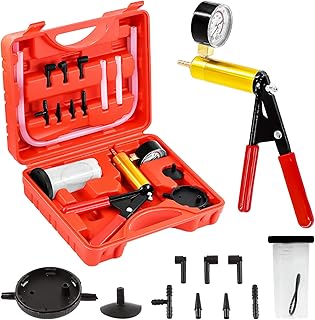 Swpeet 15Pcs - 1Set Red 2 in 1 Handheld Vacuum Pump Brake Bleeder Assortment Kit, Brake System Bleeding Tools Manual Vacuu...