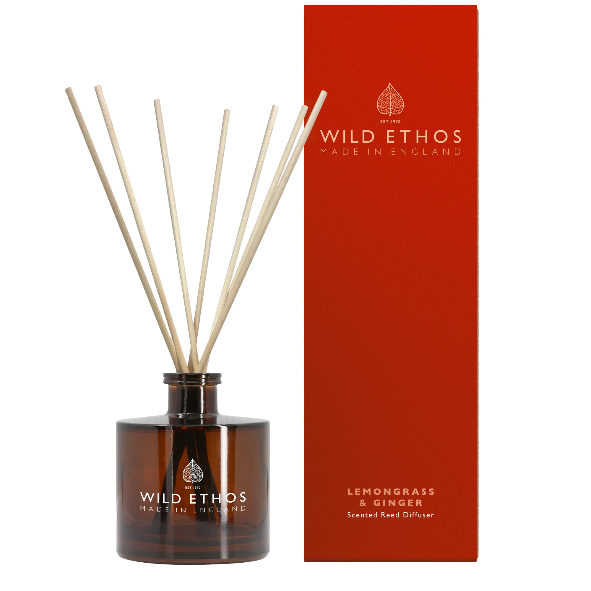 Wild Ethos Scented Reed Diffuser - Select Your Scent - Blended Natural Essential Oils - Lasts 16 Weeks - Made In The UK (Lemongrass & Ginger)