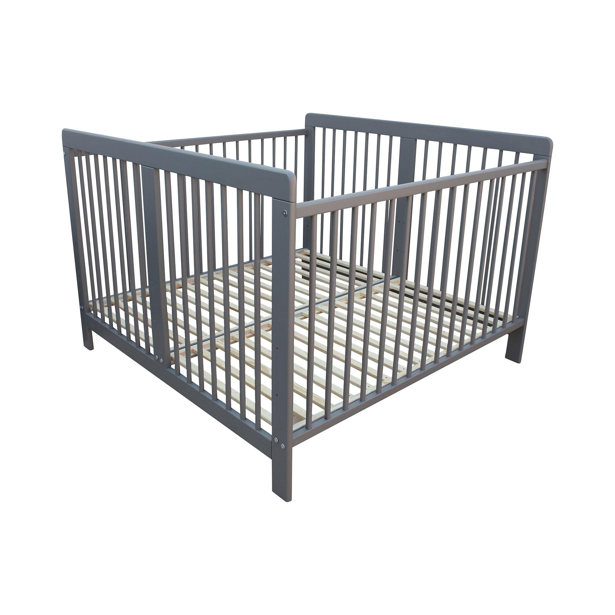 Kinderbett für Zwillinge Zwillingsbett Doppelbett 2in1 massiv grau mit 2 Matratzen 120x120cm und Trenngitter