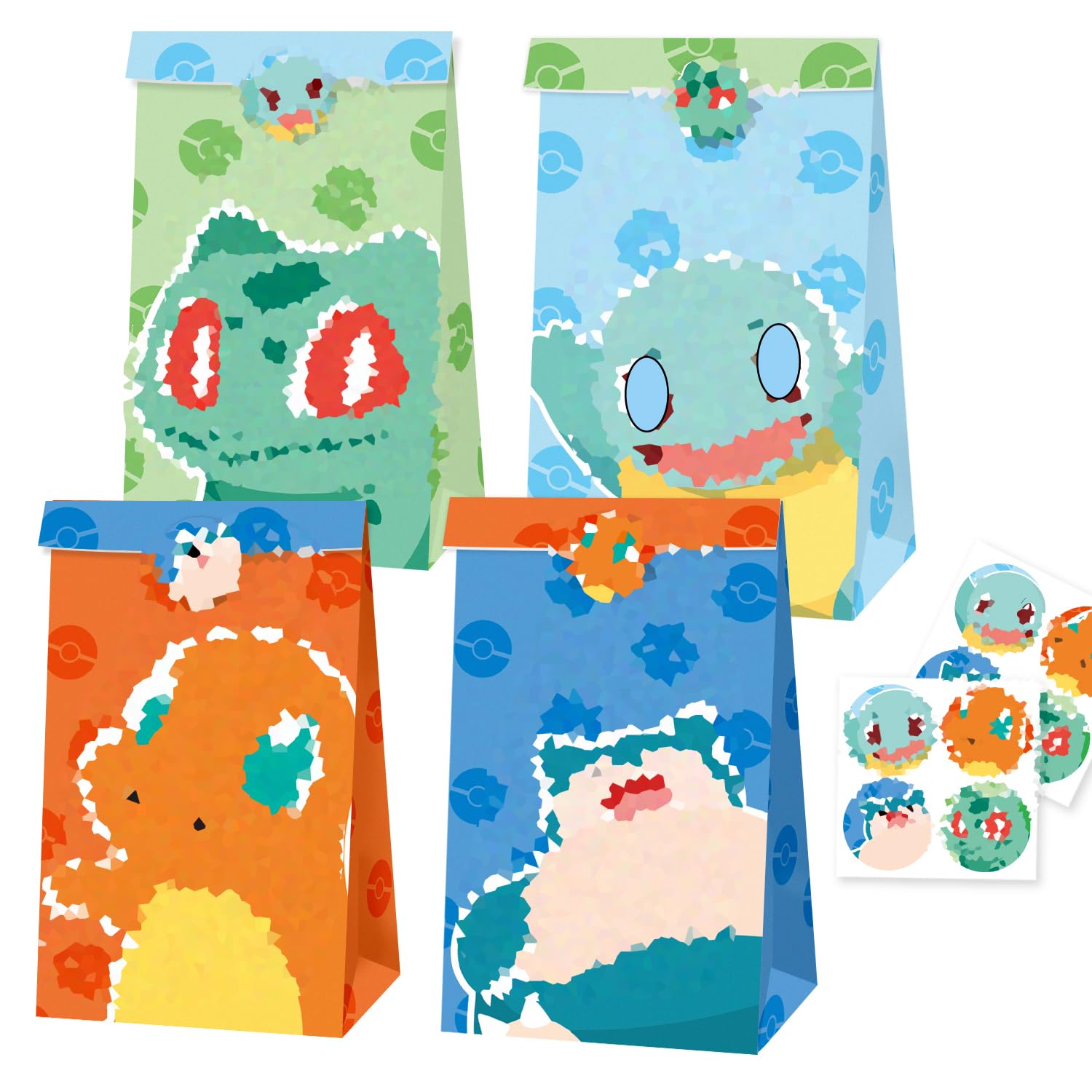 12 Pcs Cartoon Party Bags (With 12 Theme Stickers), Birthday Gift Bags, Party Supplies (Paper)
