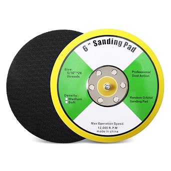 1Pcs 6in Hook and Loop Flexible Backing Pad, 6" Sanding Back Pad 5/16" 24 Thread for Air Orbital Sander and Pneumatic Polisher