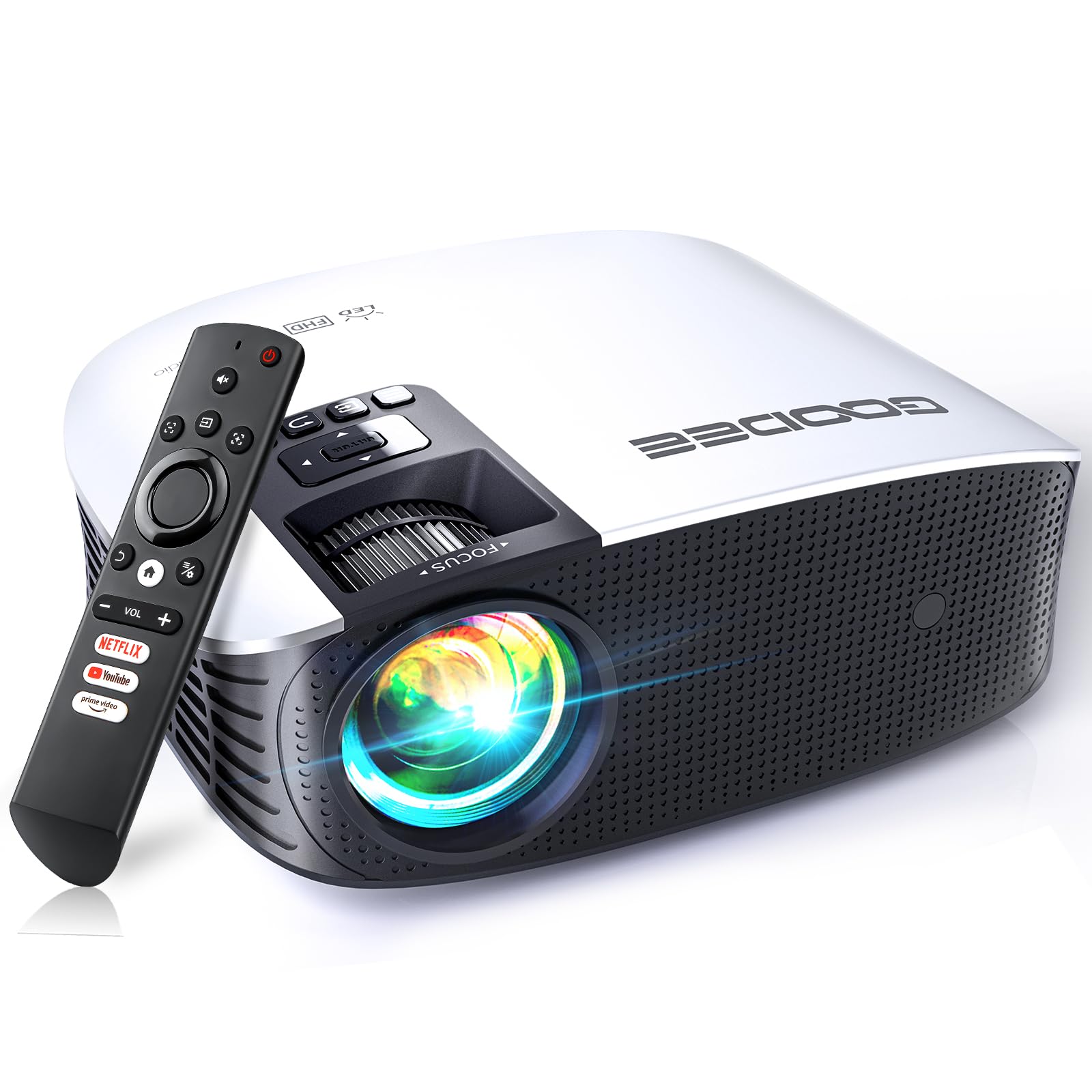 GooDee Smart 4K Projector with 5G WIFI and Bluetooth, Netflix/Amazn Prime Video Certified, Dolby Audio, 800ANSI Outdoor Projector, 400" Zoom Home Theater Projector Compatible with TV Stick,iOS,Android