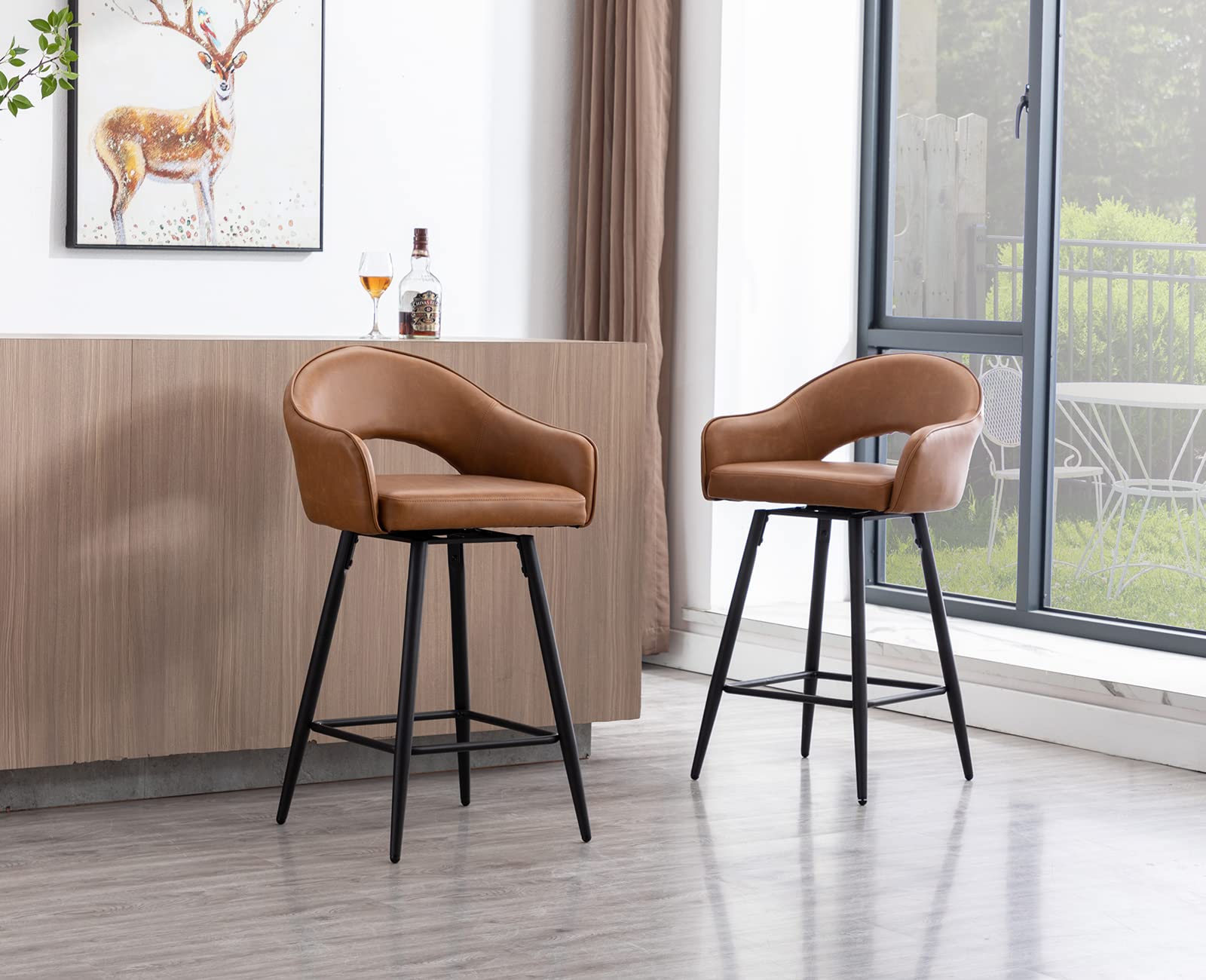 Set 2 Sgabelli Da Bar Con Schienale - Gambe Metallo E Pelle Scamosciata 72,5cm - Foto 6