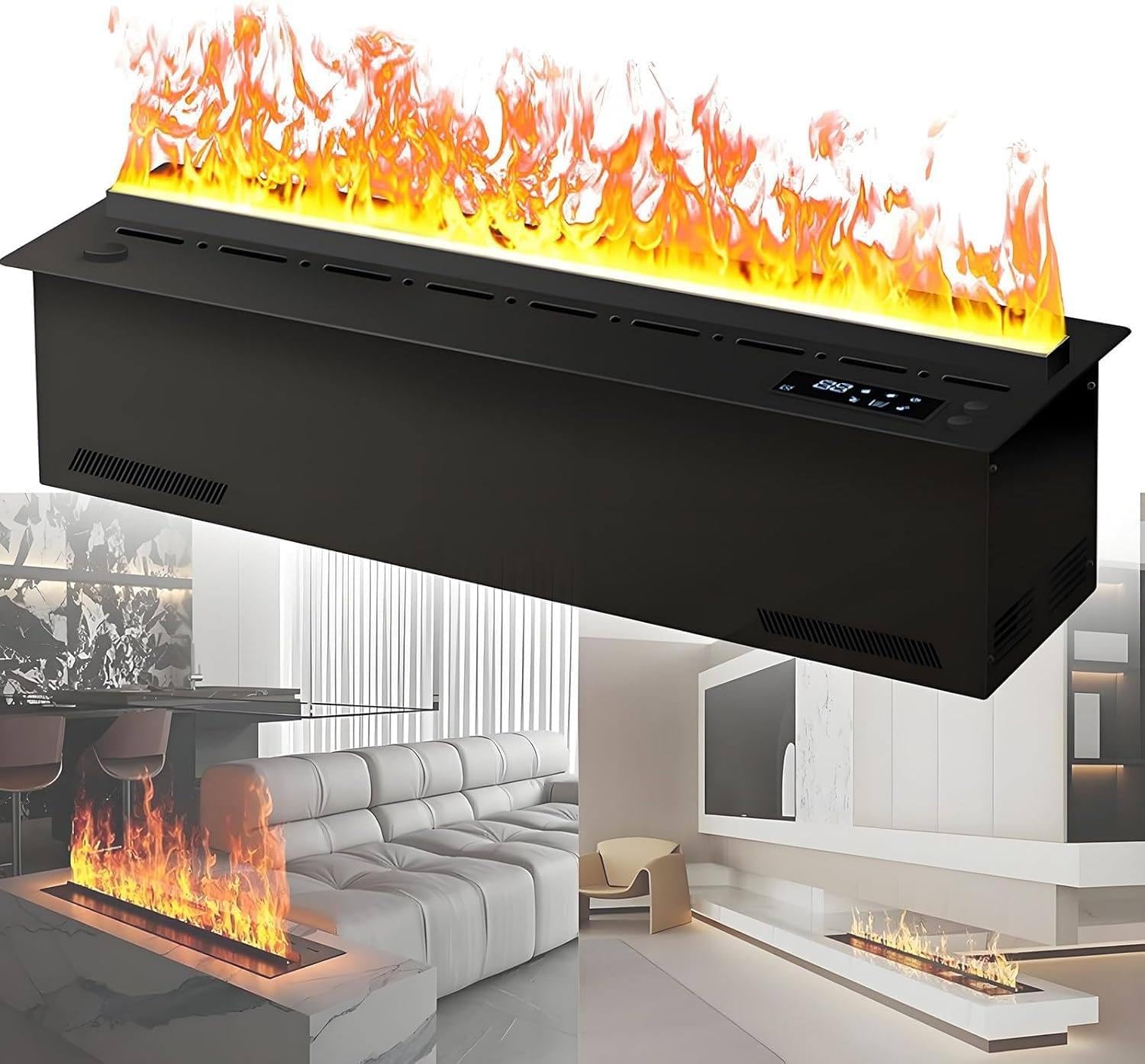 3D Electric Steam Fireplace with 128 Flame Colors, Remote/App Control, Built-in Simulated Fire, Adjustable 1m Height - Modern Home Decor & Heating Solution