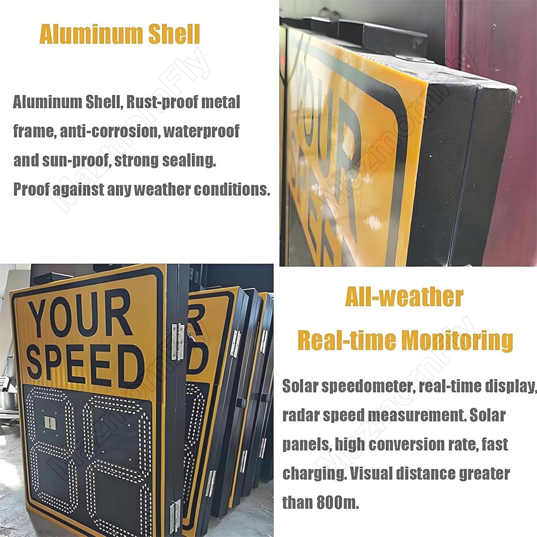 Señal de radar solar portátil con pantalla LED: monitor de velocidad para seguridad vial y control de límites de velocidad.